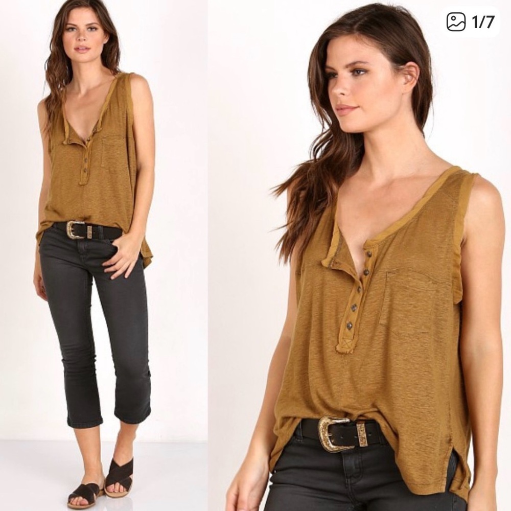 Free People Traveler Tank Moss Camel Tan Size XS (oversized)